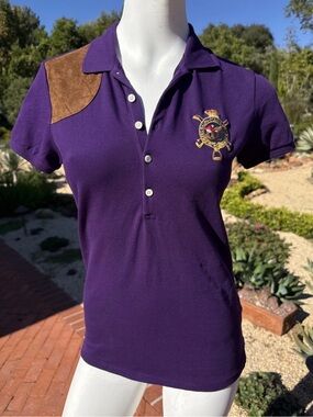 Polo Ralph Lauren Purple Embroidered Crest & Brown Suede Shoulder Patch